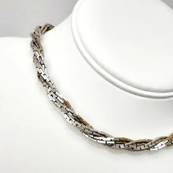 VTG LES BERNARD Silver Tone 3 Strand Twisted Box Link Chain Choker 15" - Picture 4 of 8
